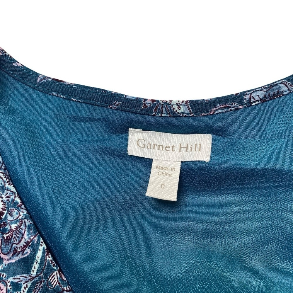 Garnet Hill Teal Floral Dress XS 0 V Neck Pleated Pockets Lined Viscose - Picture 15 of 15